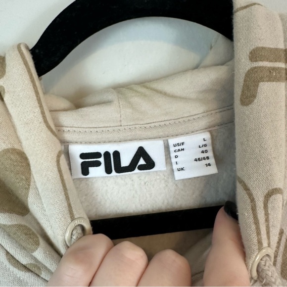 FILA | Tan Neutral Logo Monogram Hooded Sweatshirt Size Large - Picture 3 of 5
